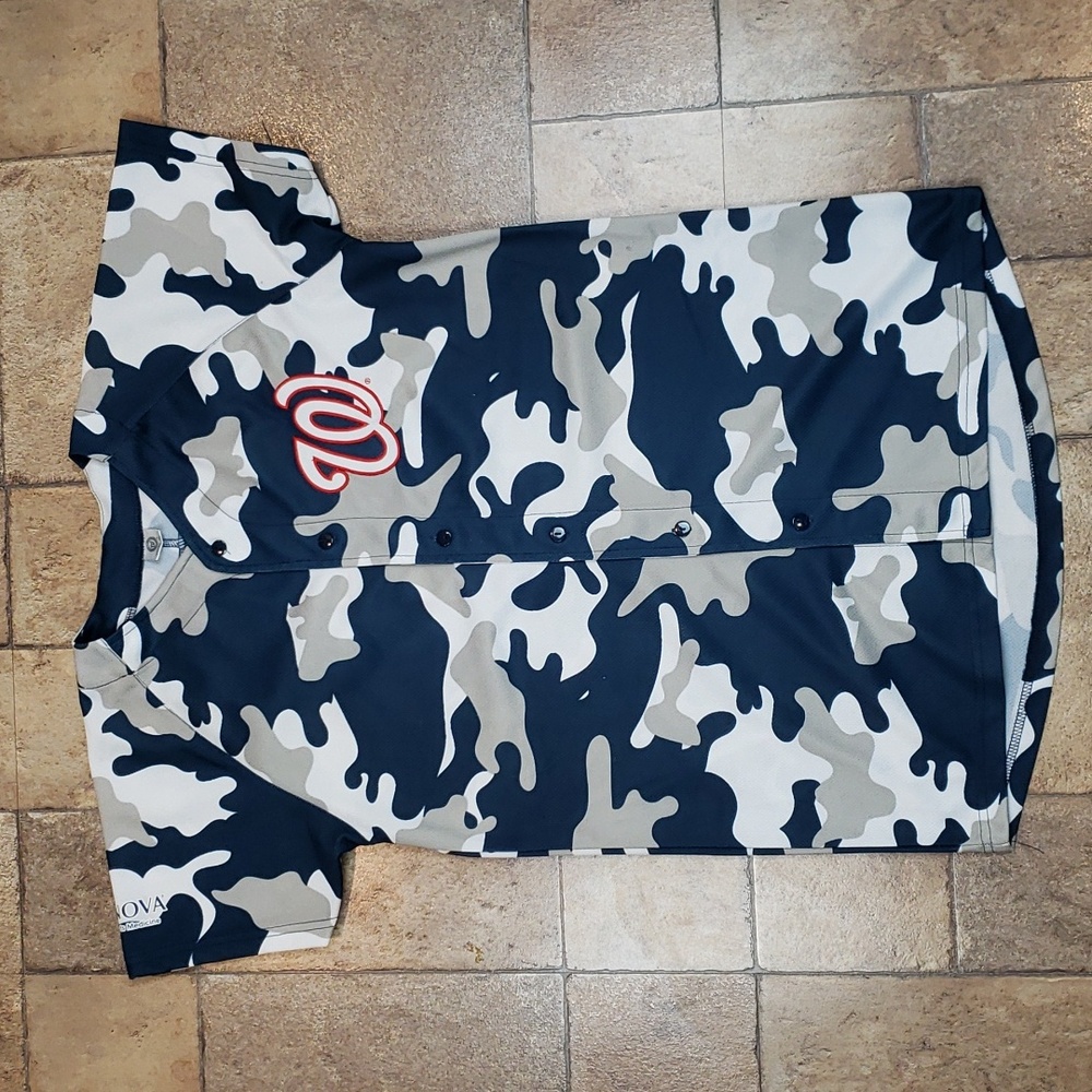 Washington National #5 Fulll Button Down Camo Jersey Youth sz XL Blue/white/Gray